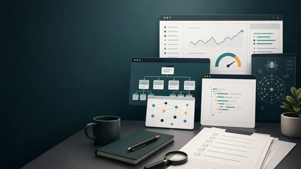 Dashboard de audit cu checklist-uri, grafice și hărți pentru conținut digital